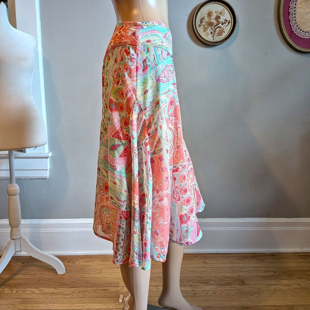 Vintage Y2K Cato Floral Midi Skirt Pink Paisley Fairycore Flutter Plus Size 16 - Picture 13 of 13
